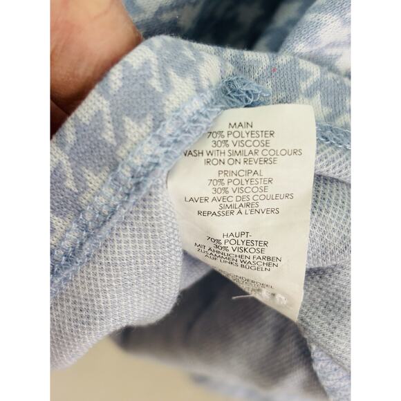 Boohoo Man Knit Button Down Top Men Large Blue White Houndstooth Academia Preppy - Picture 7 of 8